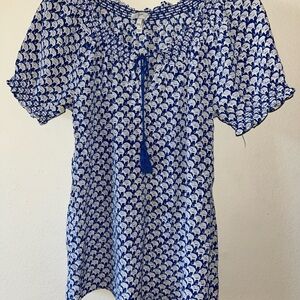 Joie Navy and White silk Patterned Blouse